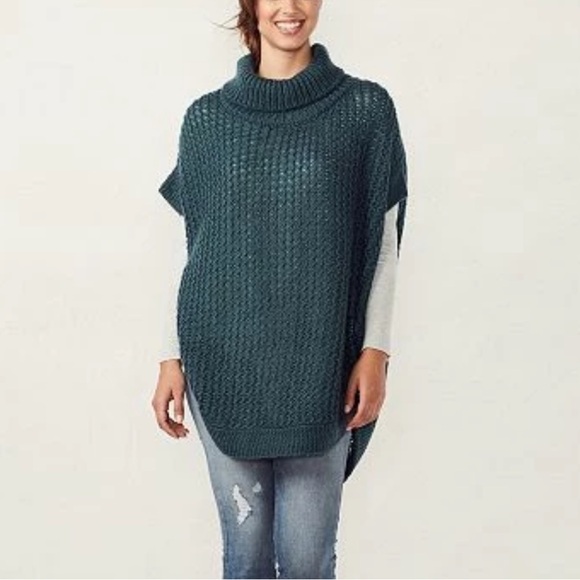 LC Lauren Conrad Dark Teal Knit Turtleneck Poncho - Picture 1 of 7
